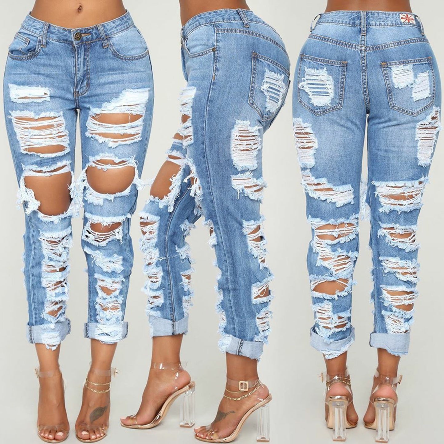 PB Di Moda Fashion Personality Ripped Denim Trousers