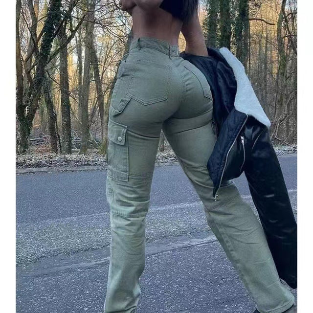High Waist Multi-pocket Workwear Fashion Stretch