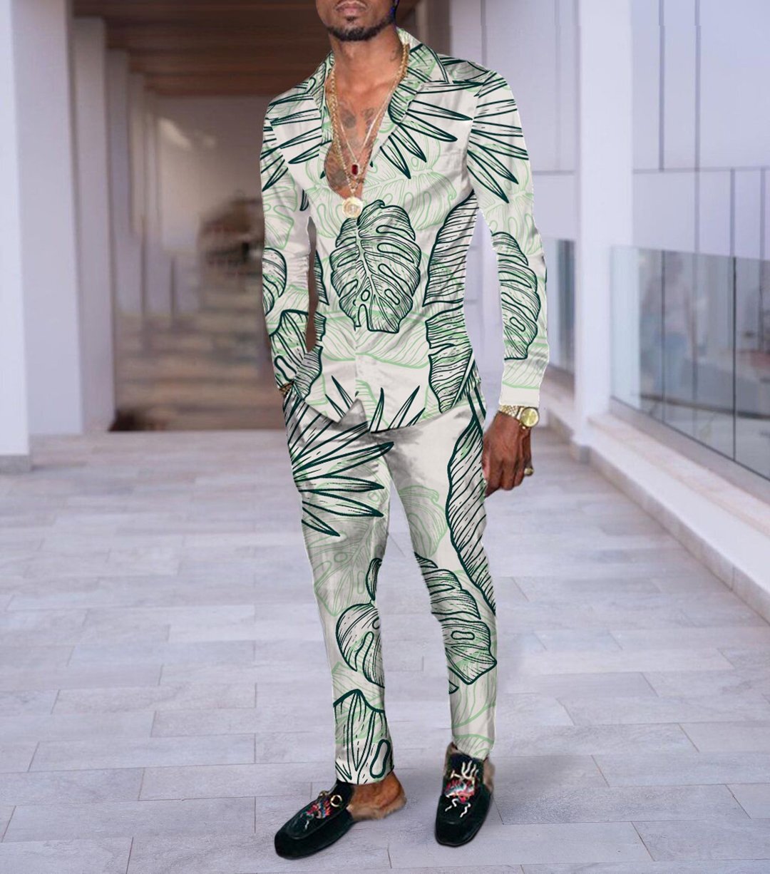 PB Di Moda Fashion Printing Casual Long Sleeve Shirt Suit