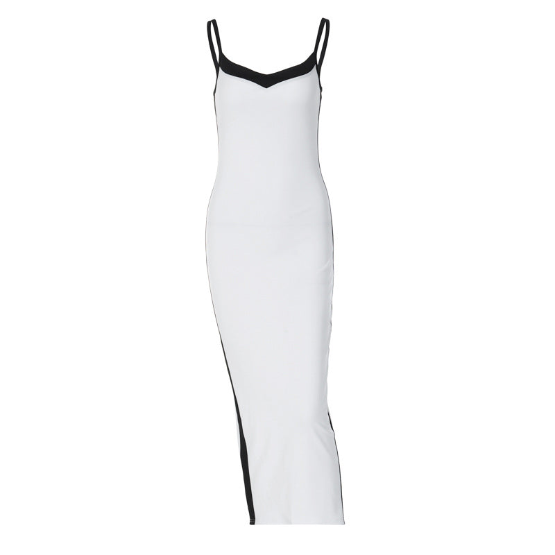 PB Di Moda Fashionable Elegant Color Contrast Patchwork Slim-fit Dress
