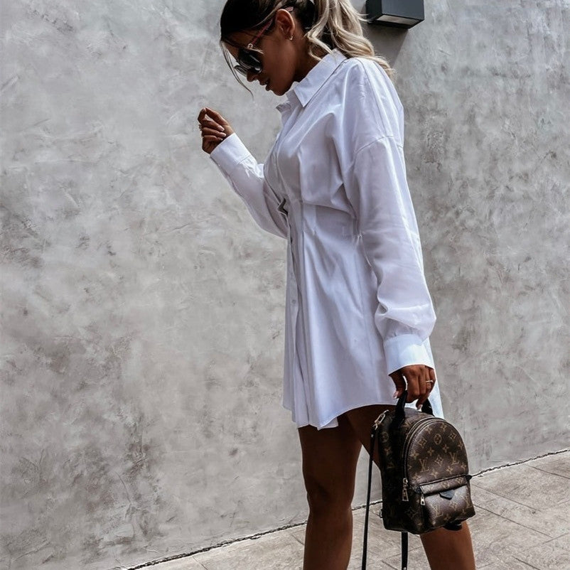 PB Di Moda Solid Color Shirt Collar Dress