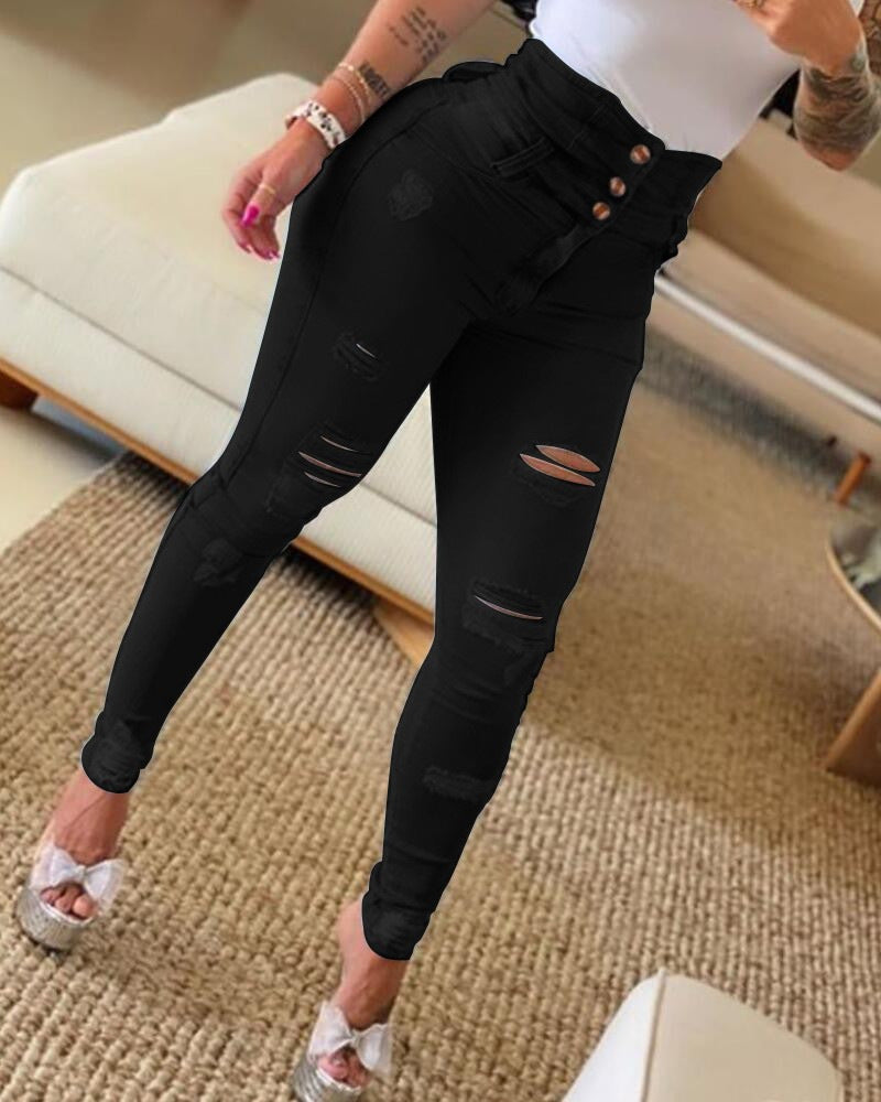 PB Di Moda Fashion Slim High Waist Ripped Skinny Jeans