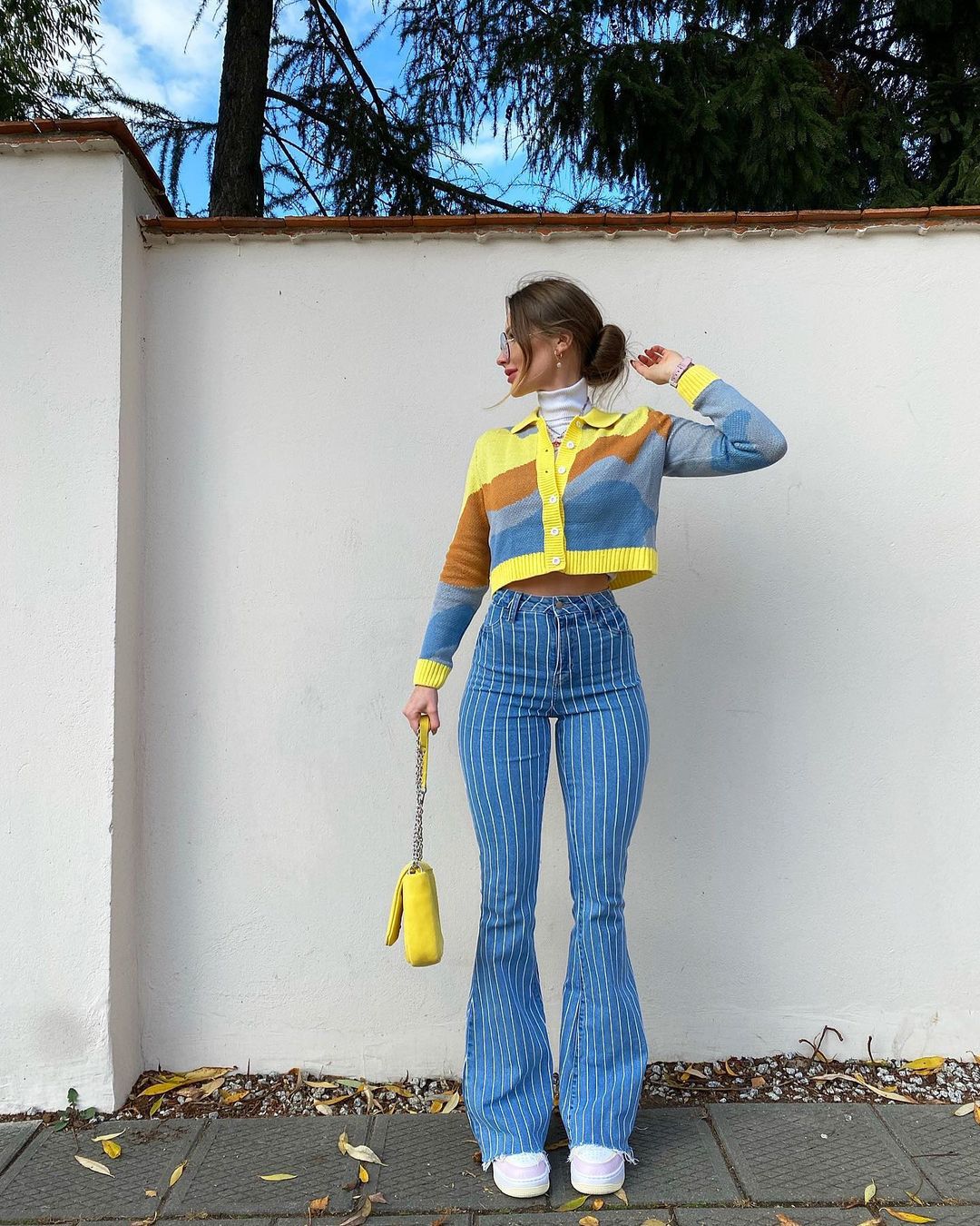 PB Di Moda Fashion Street Retro Hot Girl Style Striped Bell Bottom Pants