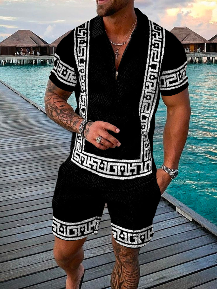 PB Di Moda Fashion Polo Suit Summer Printed Geometric