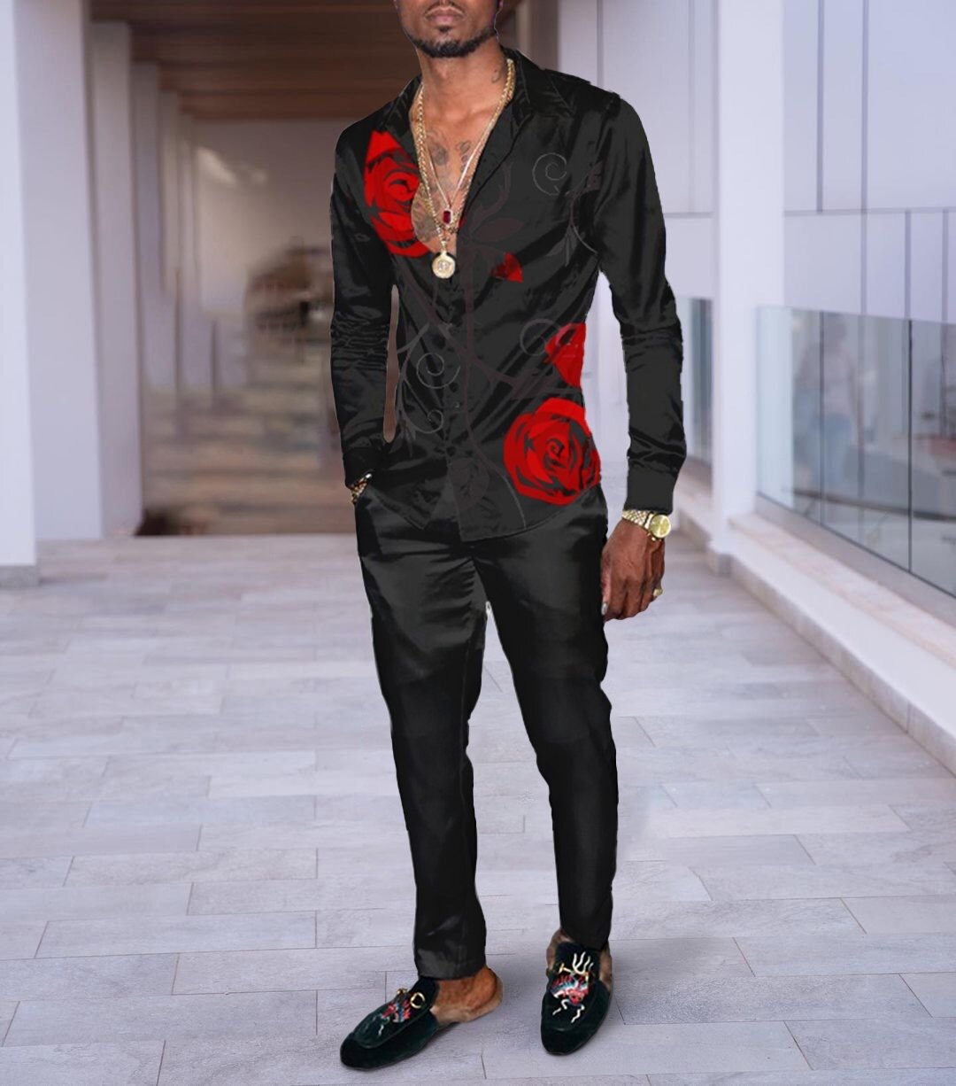 PB Di Moda Fashion Printing Casual Long Sleeve Shirt Suit