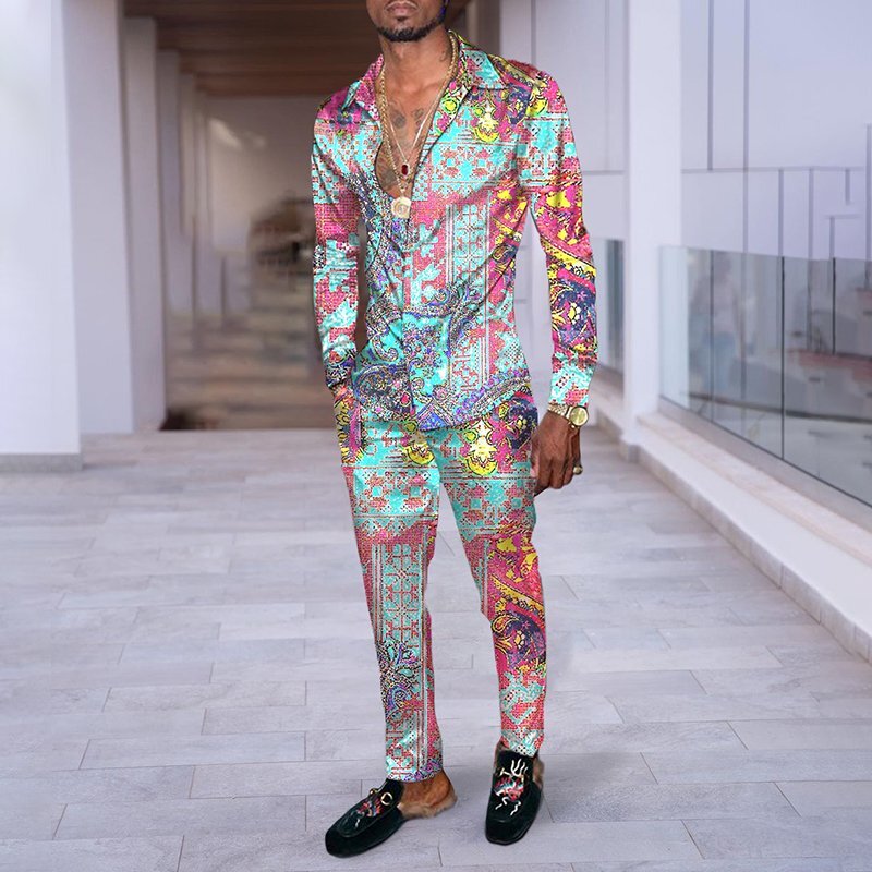 PB Di Moda Fashion Printing Casual Long Sleeve Shirt Suit