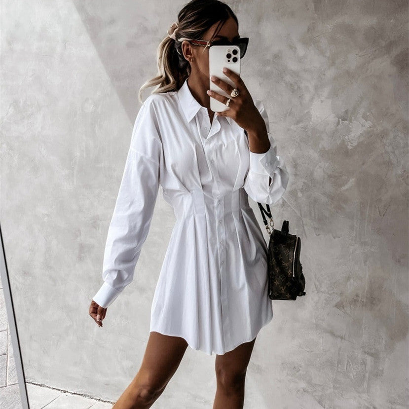 PB Di Moda Solid Color Shirt Collar Dress