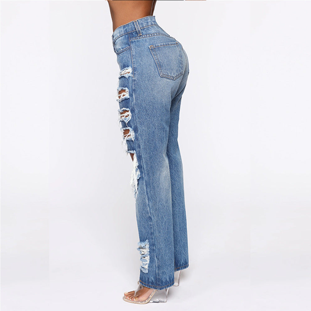 Ripped Non-stretch Straight-leg Jeans