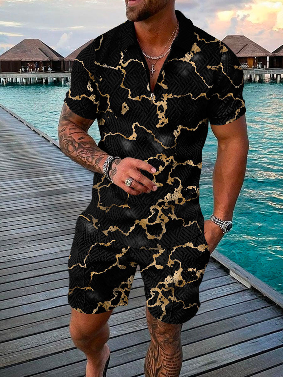 PB Di Moda Fashion Polo Suit Summer Printed Geometric