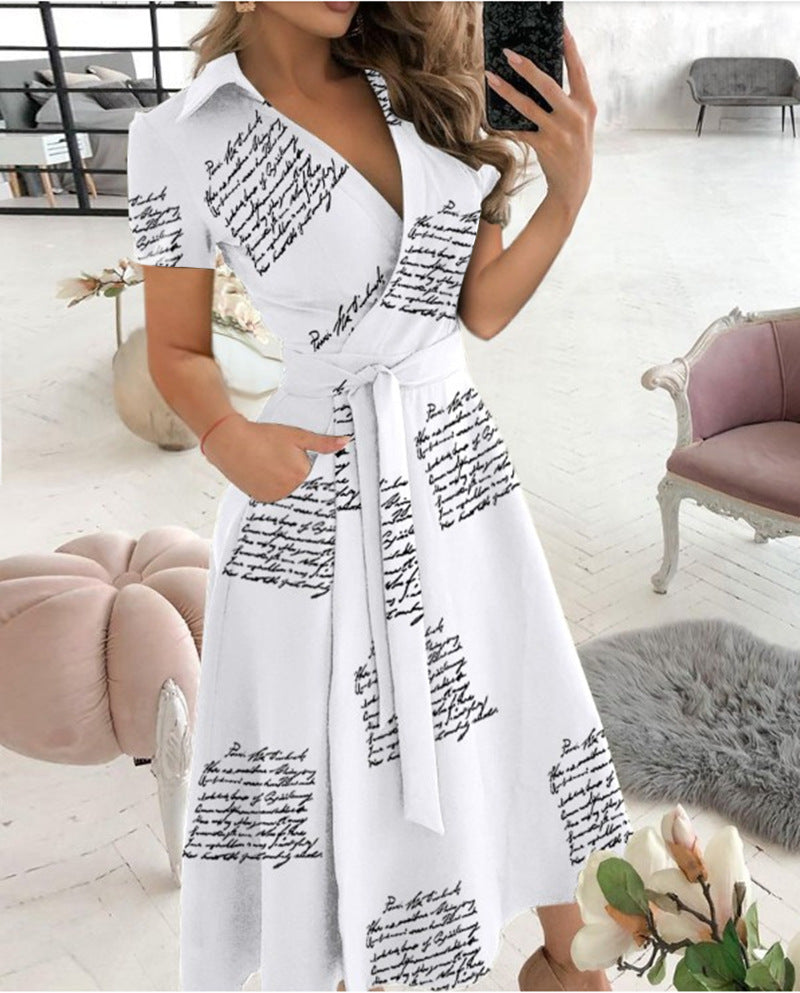 PB Di Moda Fashion V Neck Printed Hip Dress Women's