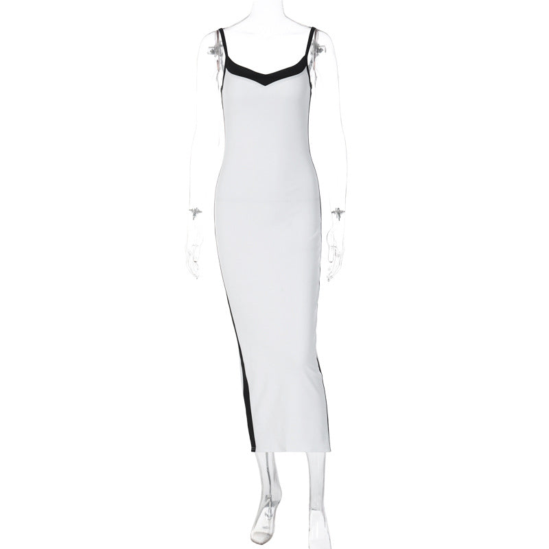 PB Di Moda Fashionable Elegant Color Contrast Patchwork Slim-fit Dress