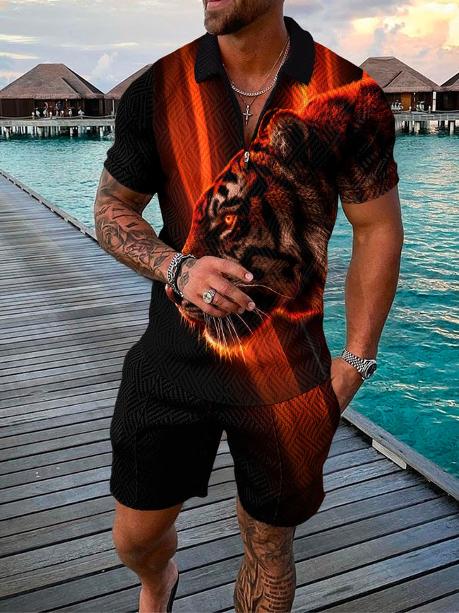 PB Di Moda Fashion Polo Suit Summer Printed Geometric