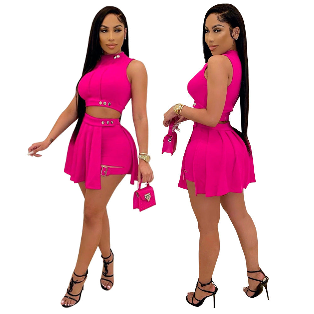 PB Di Moda Button-Decorated Shorts And Skirt Two-Piece Set