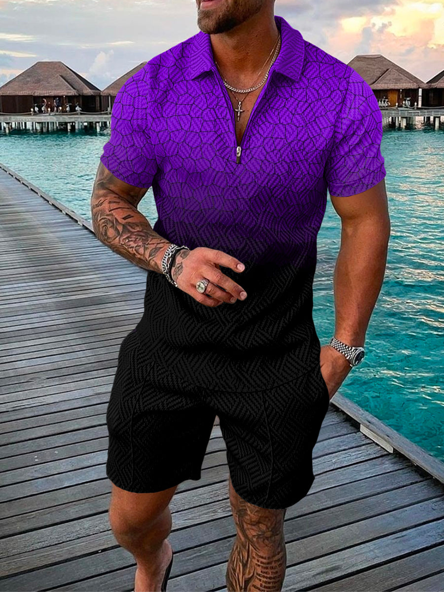 PB Di Moda Fashion Polo Suit Summer Printed Geometric