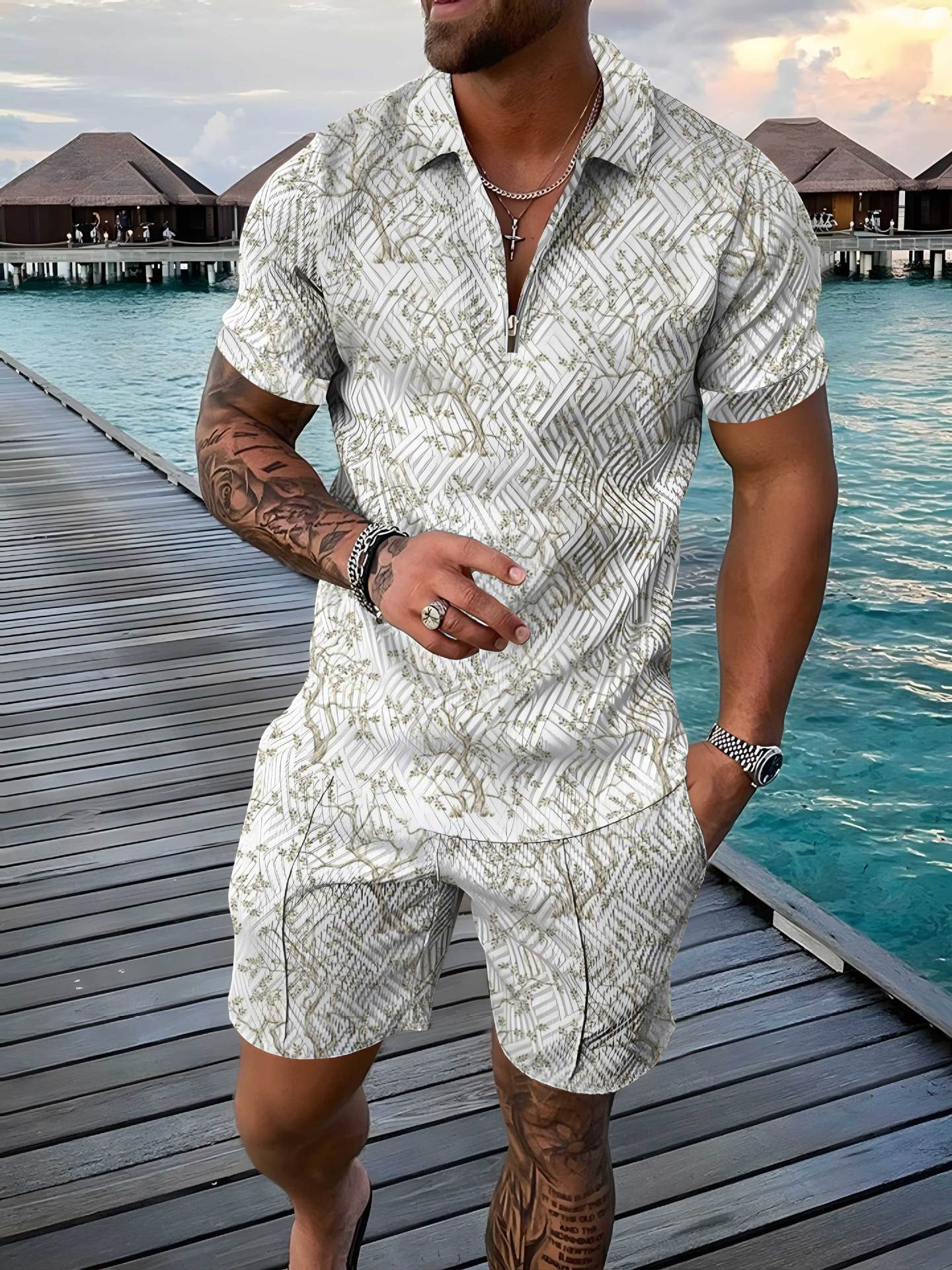 PB Di Moda Fashion Polo Suit Small Floral Trend