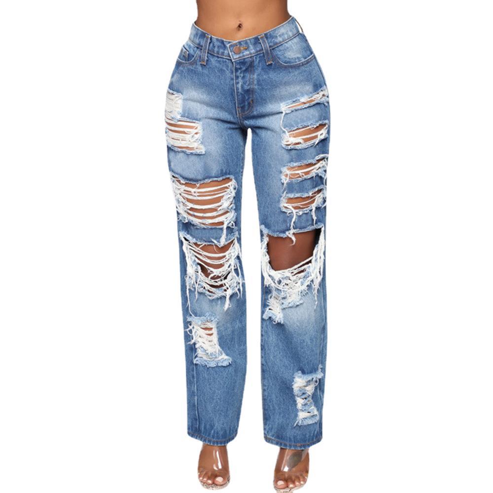 Ripped Non-stretch Straight-leg Jeans