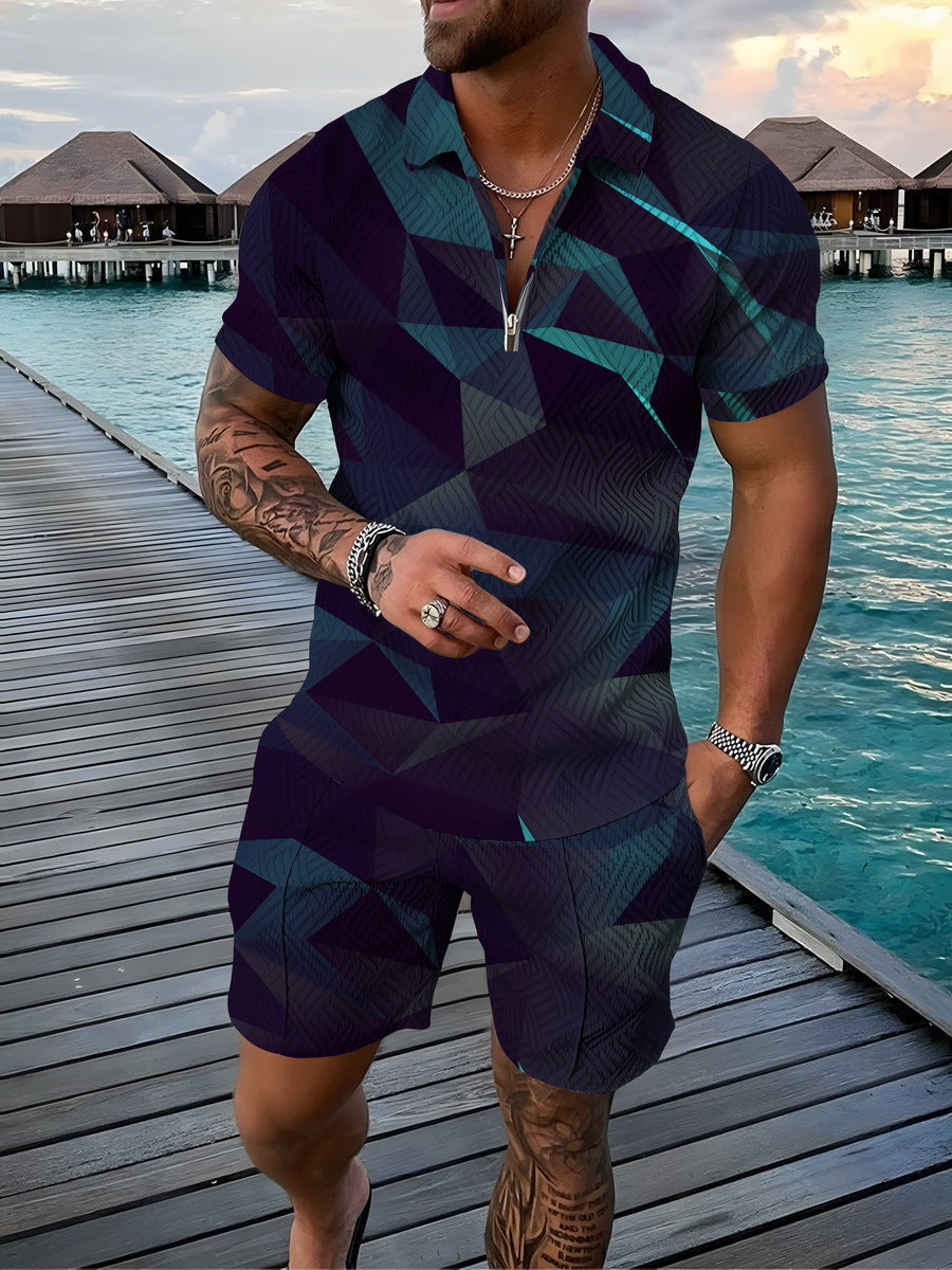 PB Di Moda Fashion Polo Suit Summer Geometric Print