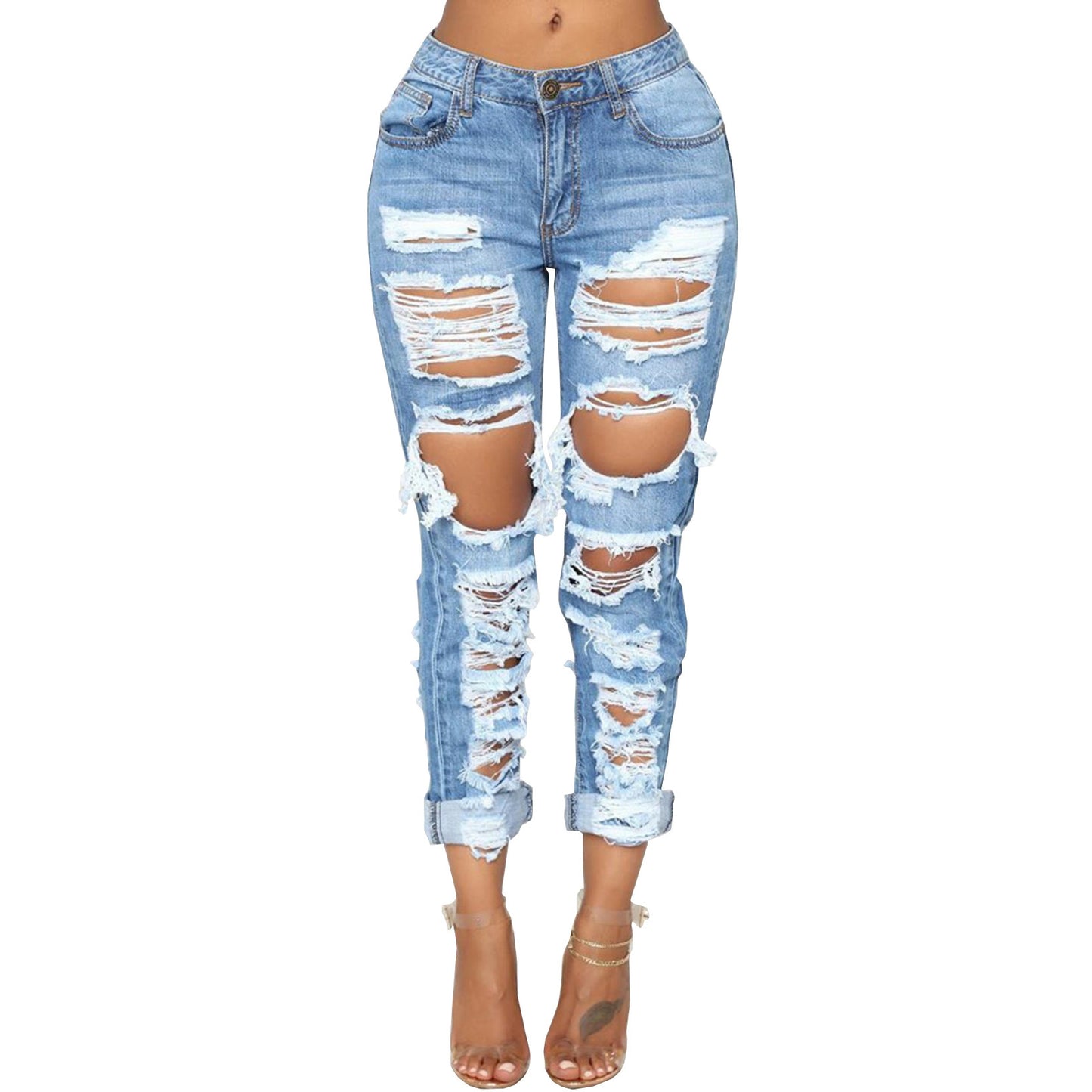 PB Di Moda Fashion Personality Ripped Denim Trousers