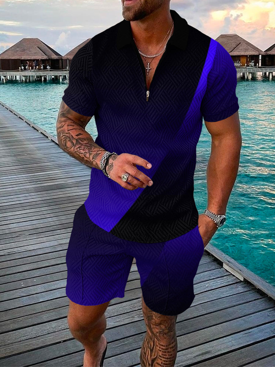PB Di Moda Fashion Polo Suit Summer Geometric Print