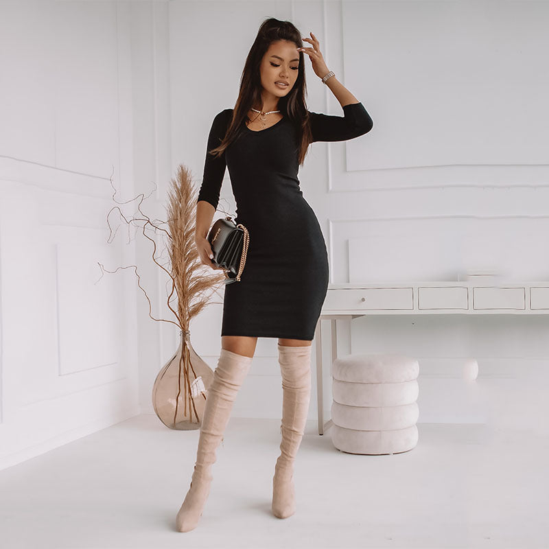 PB Di Moda Fashion Solid Color Slim Long-sleeved Knitted Dress