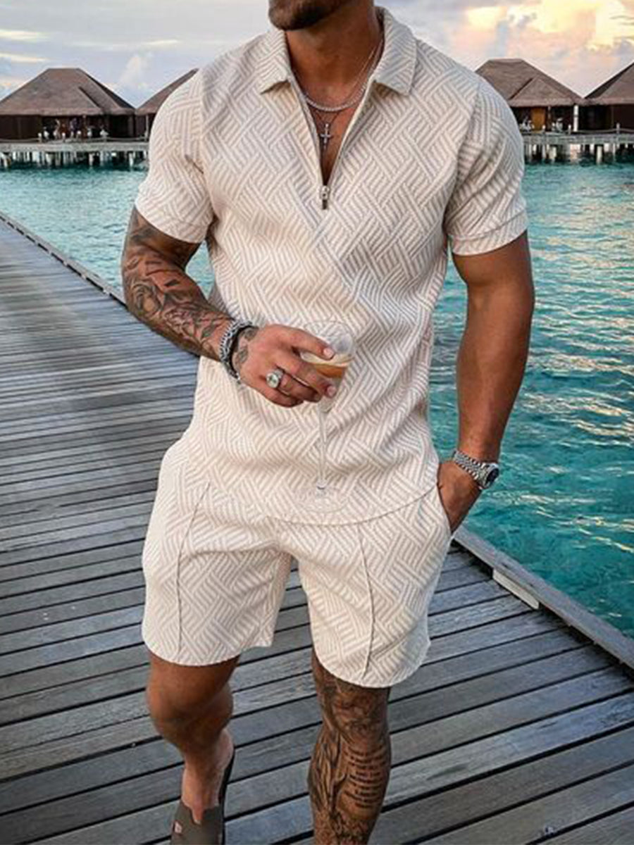 PB Di Moda Fashion Polo Suit Summer Geometric Print