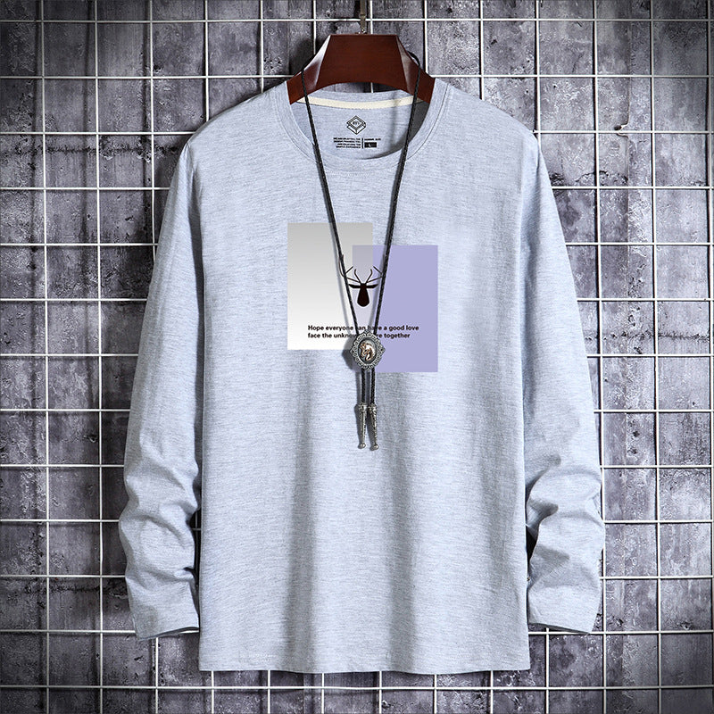 Autumn Round Neck Casual Print Men's Long Top Bottoming Shirt