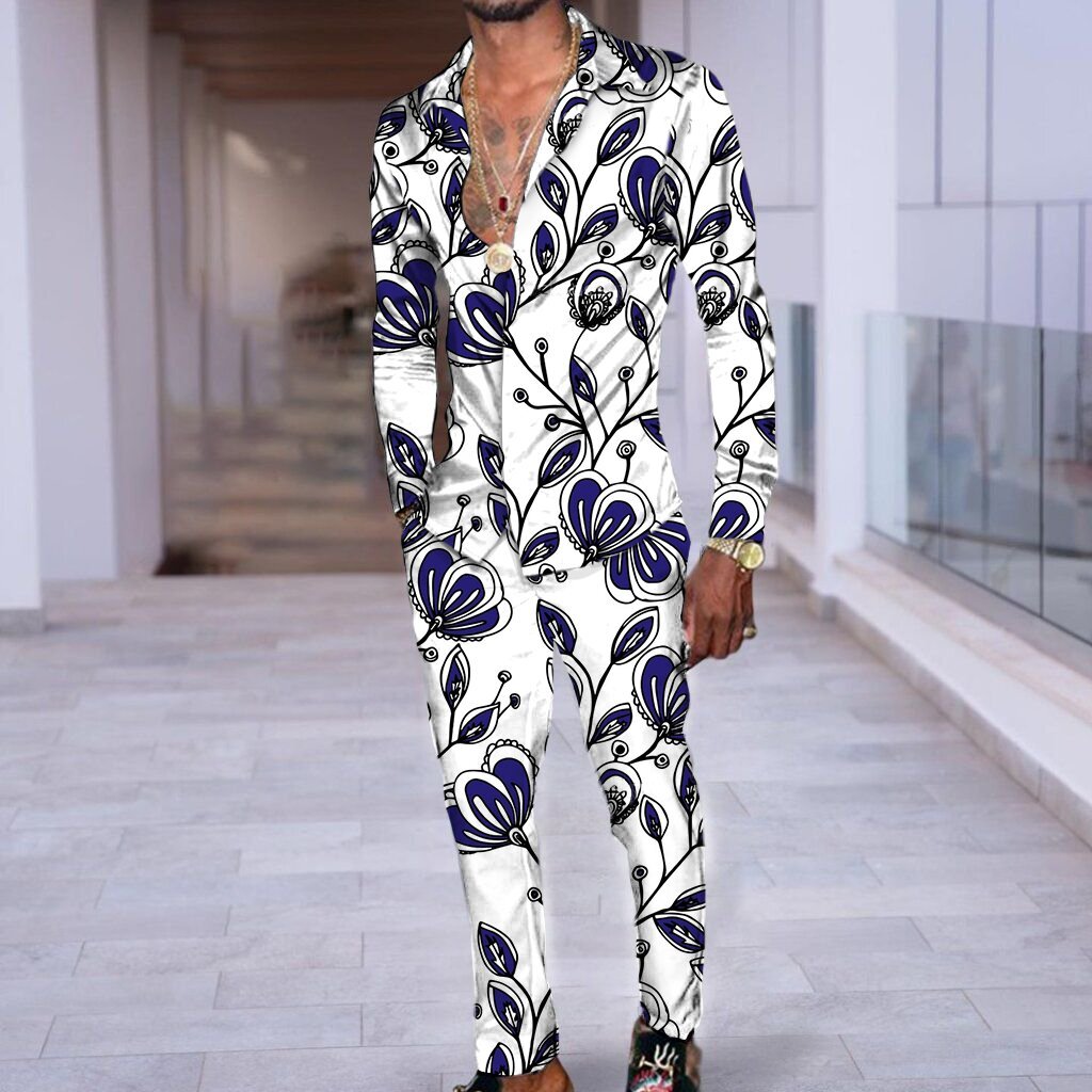 PB Di Moda Fashion Printing Casual Long Sleeve Shirt Suit