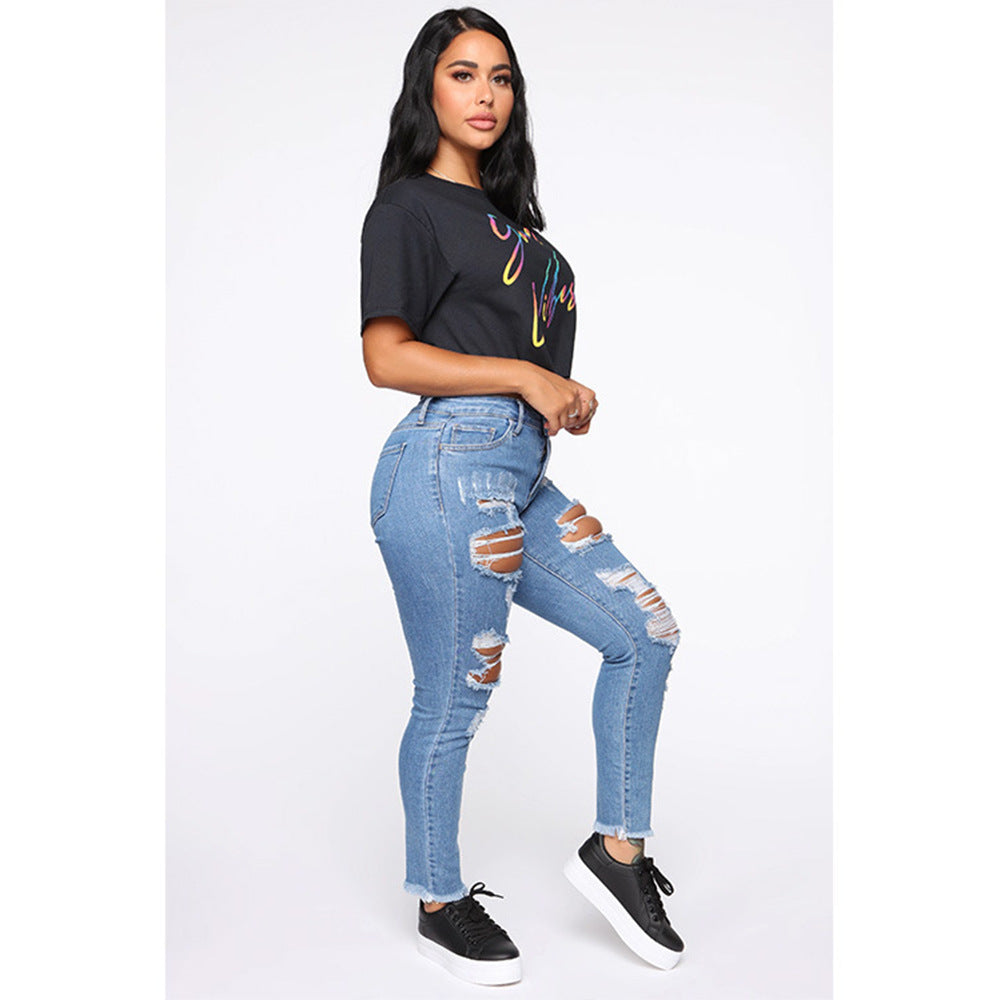 Ripped Non-stretch Straight-leg Jeans