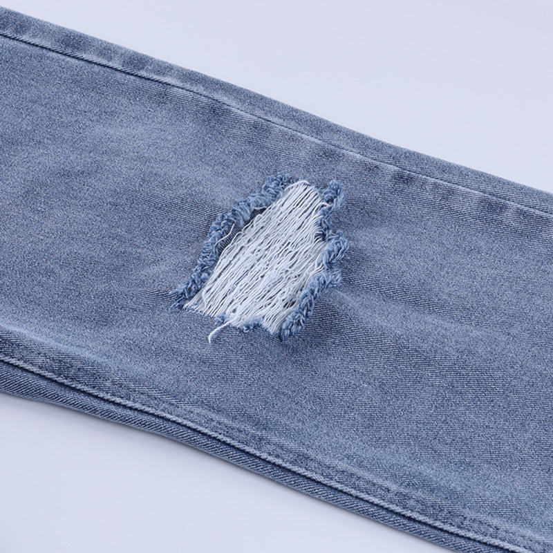 PB Di Moda Fashion Slim Temperament Sexy Tattered Denim Pants