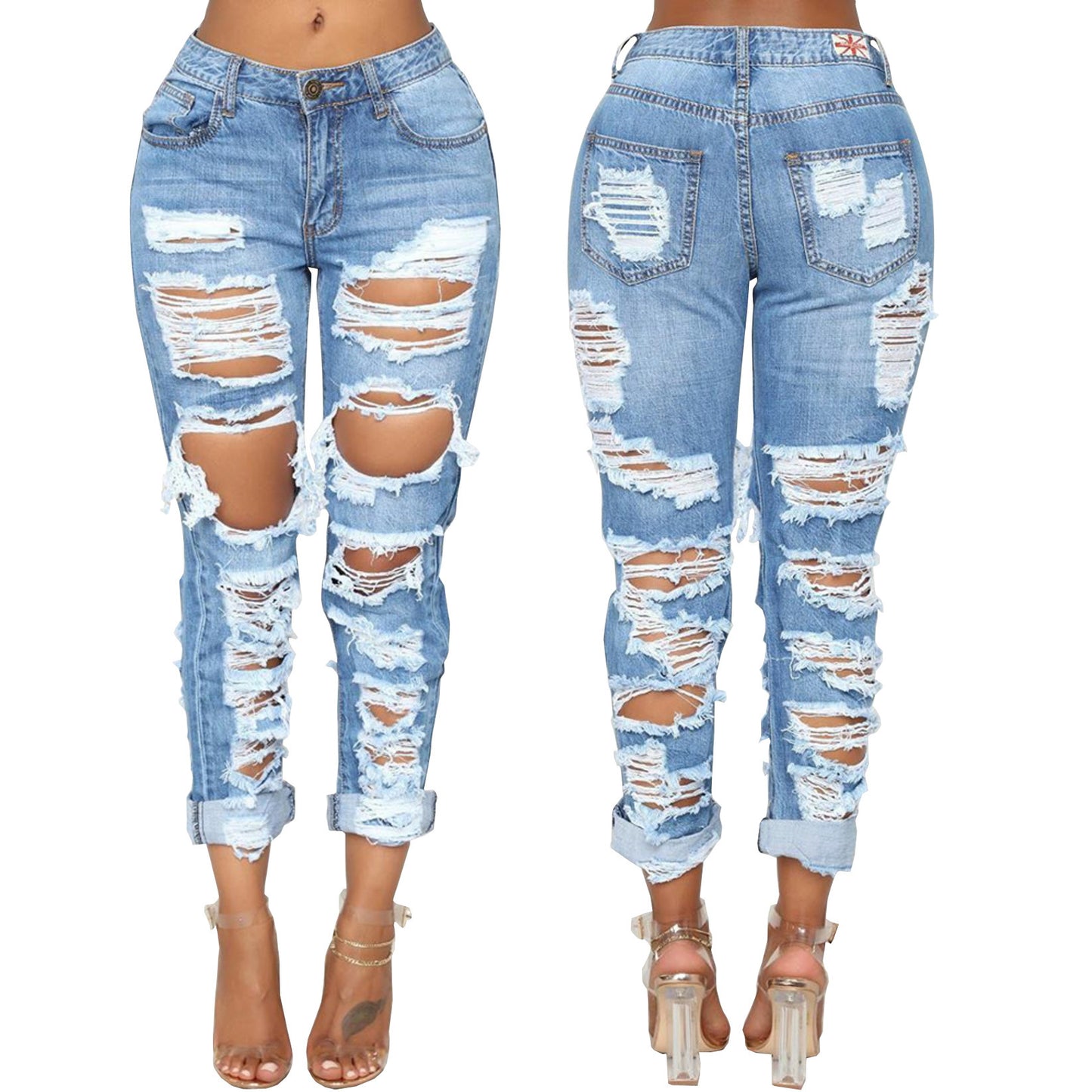 PB Di Moda Fashion Personality Ripped Denim Trousers