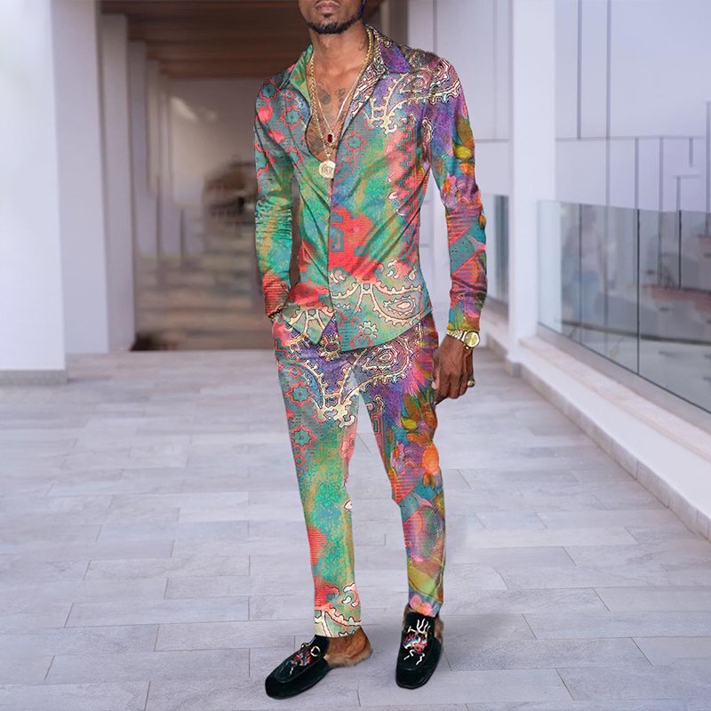 PB Di Moda Fashion Printing Casual Long Sleeve Shirt Suit