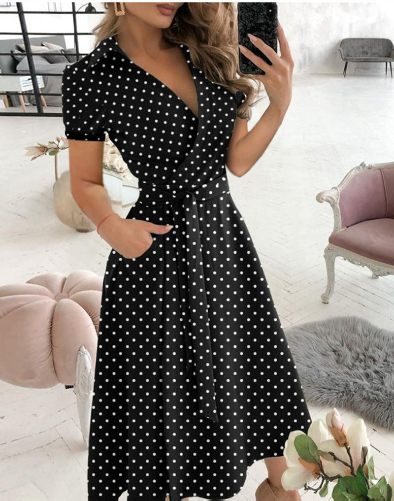 PB Di Moda Fashion V Neck Printed Hip Dress Women's