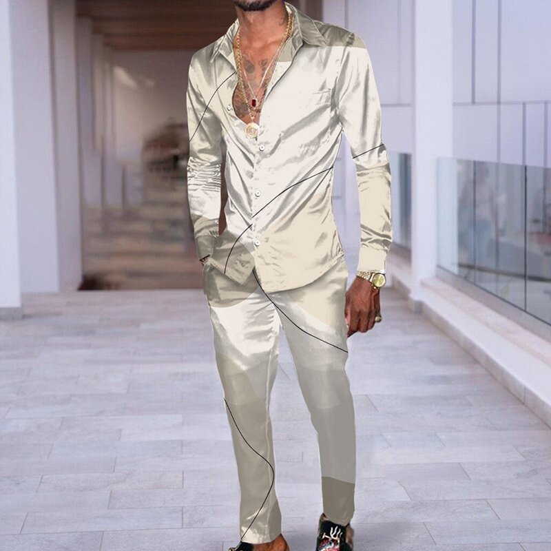 PB Di Moda Fashion Printing Casual Long Sleeve Shirt Suit