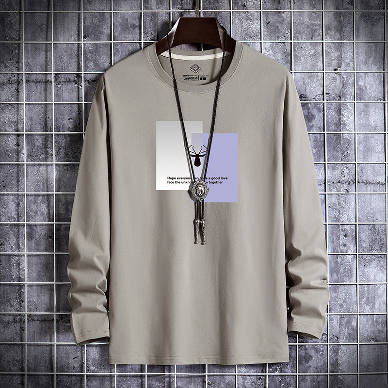 Autumn Round Neck Casual Print Men's Long Top Bottoming Shirt