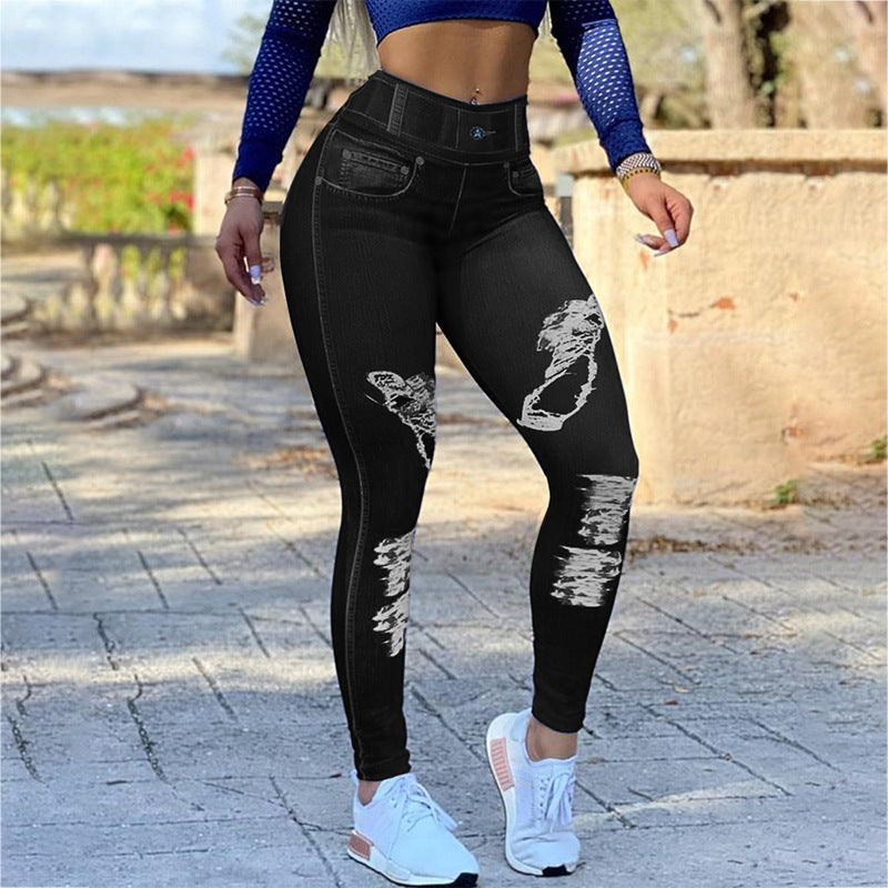 PB Di Moda Fashion High Waist High Stretch Faux Denim Leggings