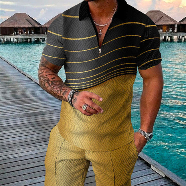 PB Di Moda Fashion Polo Suit Summer Printed Geometric