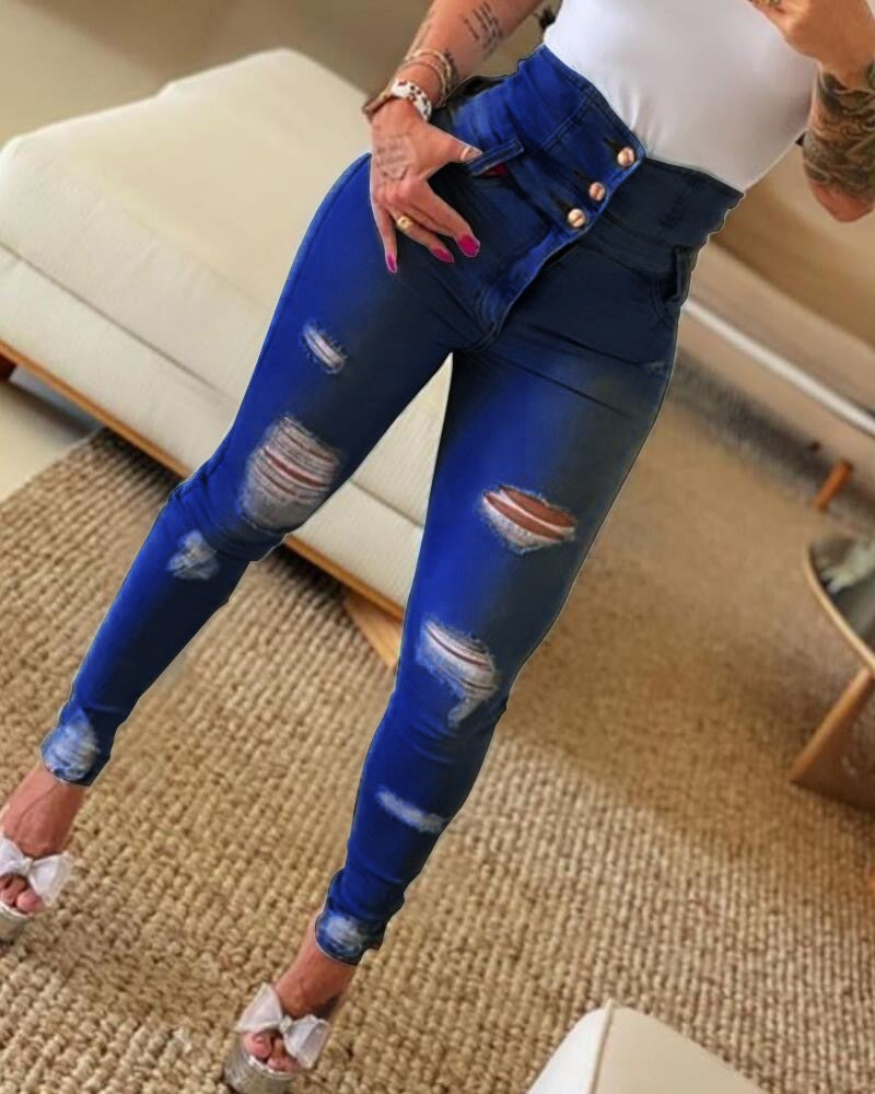 PB Di Moda Fashion Slim High Waist Ripped Skinny Jeans