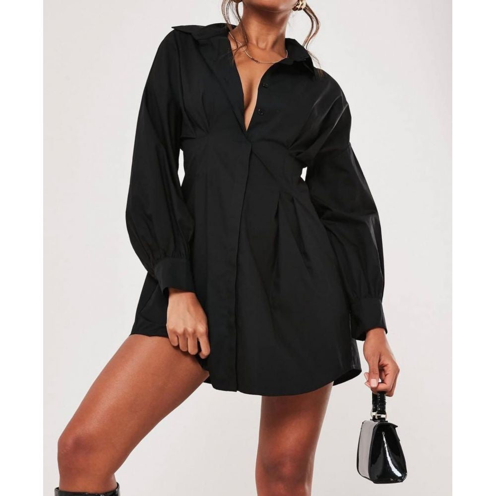 PB Di Moda Solid Color Shirt Collar Dress