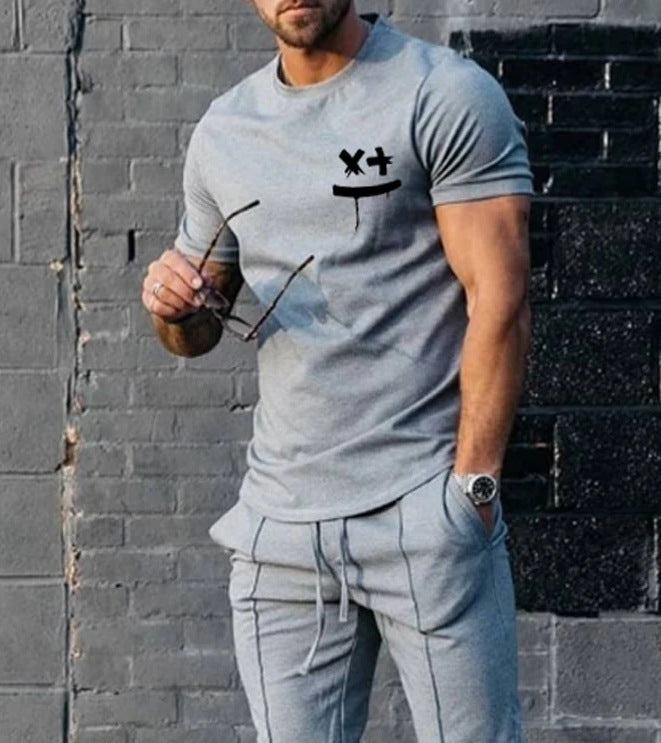PB Di Moda Fashion European Men's Short-sleeved T-shirt Sports Suit