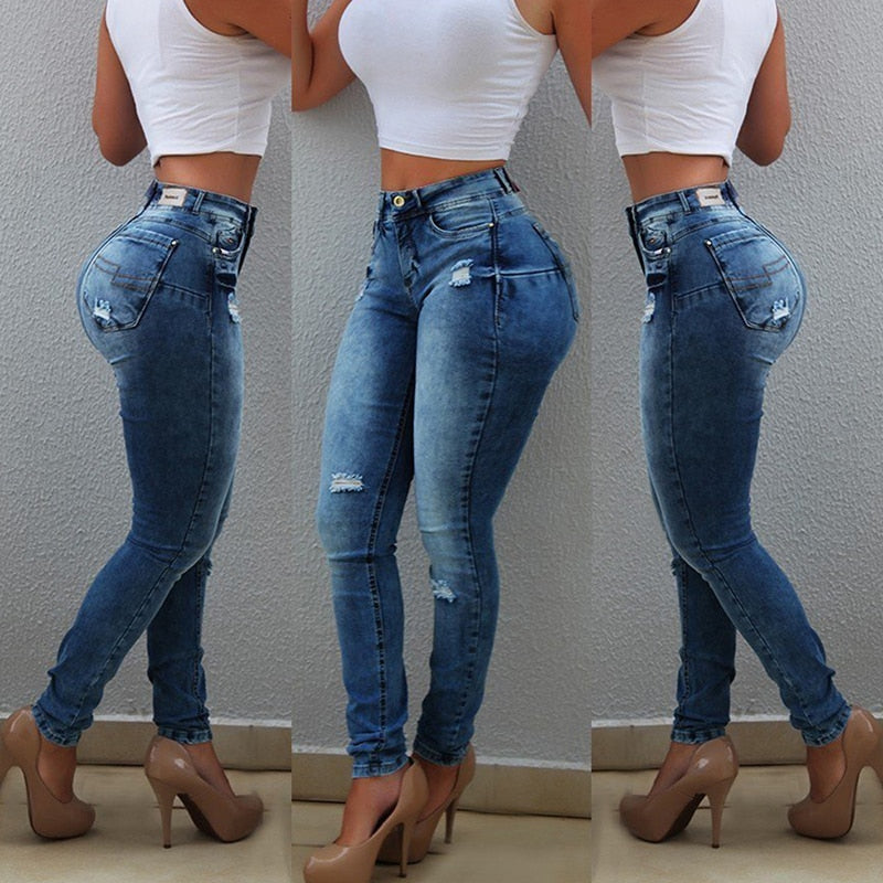 PB Di Moda Fashion Style Ripped high waist foreign trade jeans
