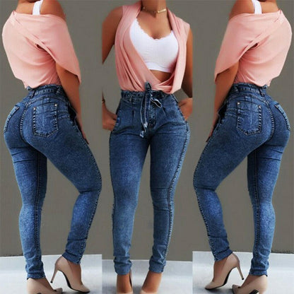 PB Di Moda Fashion Style High waisted jeans with tassel belt