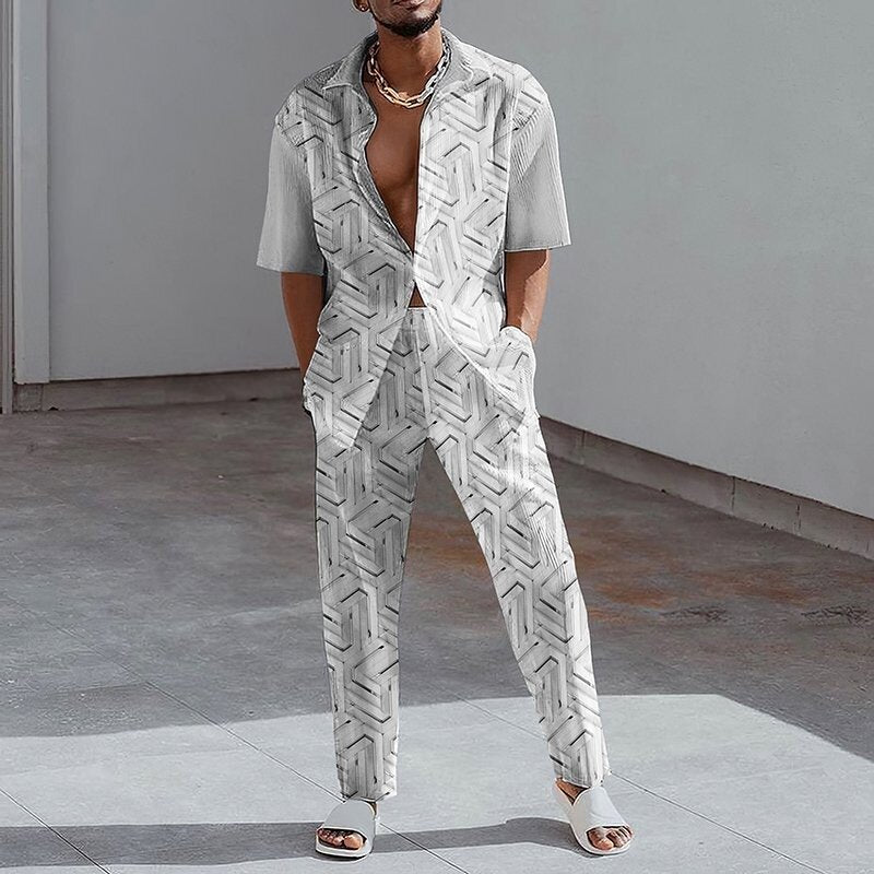 PB Di Moda Fashion Digital Printing Casual Men's Short Sleeve Shirt Suit