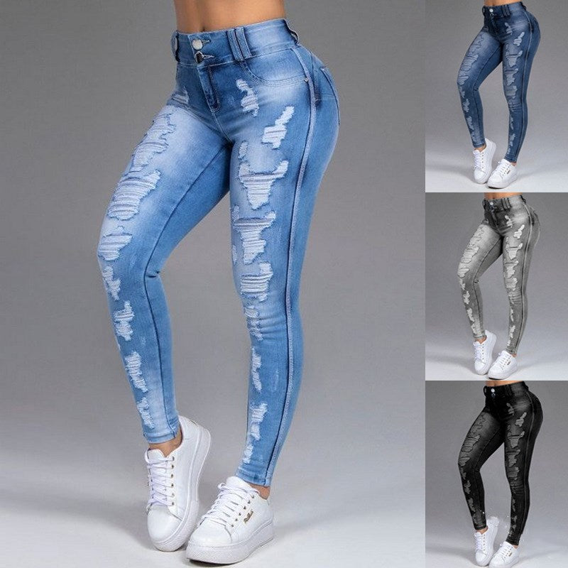 Fashion Ripped Skinny Feet High Waist Jeans