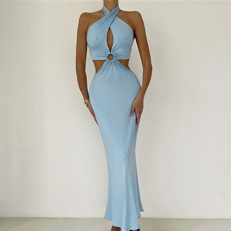 PB Di Moda Sexy Fashion Stitching Neck Straps Backless Long Dress