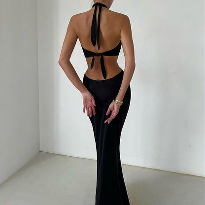 PB Di Moda Sexy Fashion Stitching Neck Straps Backless Long Dress