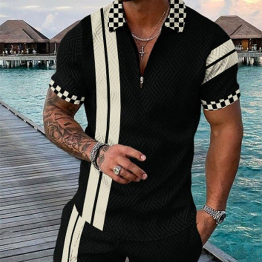 PB Di Moda Fashion Polo Suit Summer Geometric Print