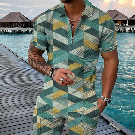 PB Di Moda Fashion Polo Suit Summer Geometric Print