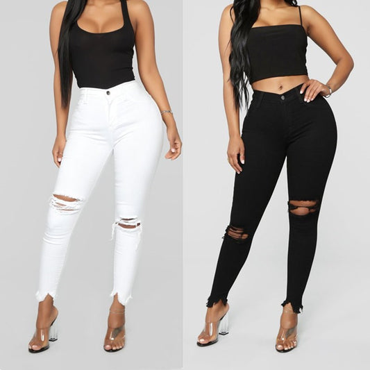 PB Di Moda Fashion Style ripped solid denim long pants