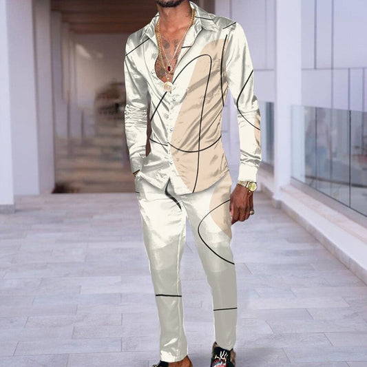 PB Di Moda Fashion Printing Casual Long Sleeve Shirt Suit