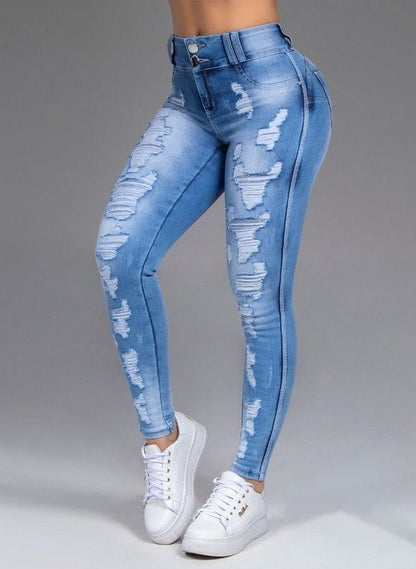 Fashion Ripped Skinny Feet High Waist Jeans